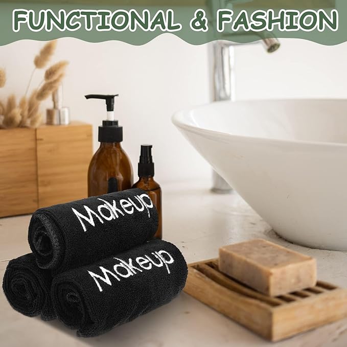 Shimeyao 30 Pack Makeup Towels Black Makeup Washcloths for Face Classic Soft Microfiber Remover Cloth 13x13 Inch Quick Dry Face Towels for Cleansing Hand