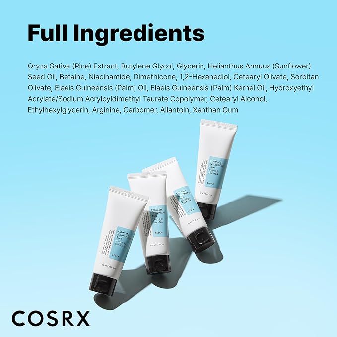 COSRX Ultimate Nourishing Rice Overnight Spa Mask, 60ml / 2.02 fl.oz | Rice Extract 68% and Niacinamide 2%, Korean Skin Care, Stocking Stuffers, Holiday Gifts, Gifts for Women