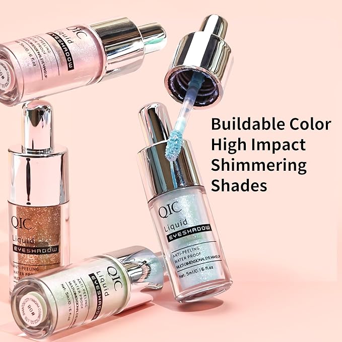 QIC Liquid Glitter Eyeshadow, Metallic & Shimmer Finish, Long Lasting, Non-Creasing, Smudge-proof, Lightweight Formula Liquid Eyeshadow for All Skin Tones, Buildable Color (05 Aurora)