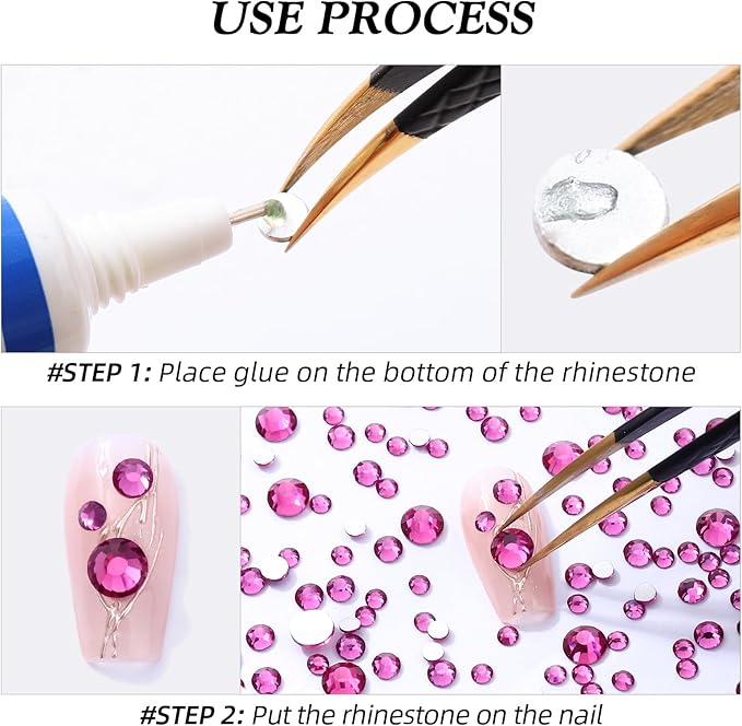 Meibite Fuchsia Flatback Rhinestones, Glass Rhinestones for Nail Art and Craft, Glue Fix, Loose Crystal Gemstones(Fuchsia, SS6, 1440pcs, 1.9-2.0mm)