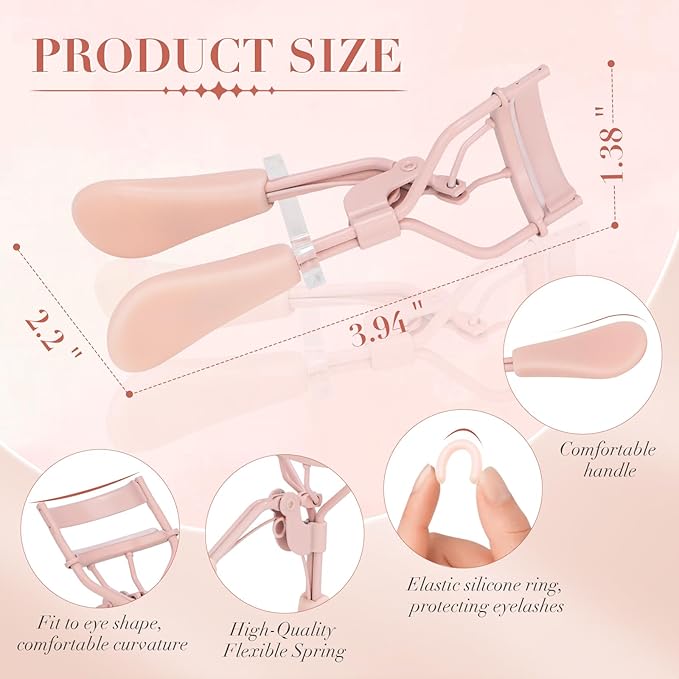 ODELY Eyelash Curler with Pads, Lash Curler with 10 Extra Silicone Replacement Pads, Comfortable Grip for Effortless Curling – Eyelashes for The Perfect Eye Contour (Rose Pink)