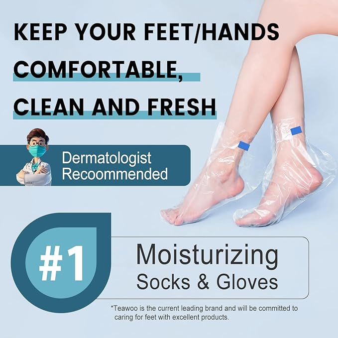 TEAWOO 200PCS Disposable Hand & Foot Mask Set, 100P Hand Masks + 100P Foot Masks with Stickers, Leak-Proof Moisturizing Covers for Paraffin Therapy & at-Home Skin Care (Feet Fit up to US 13)