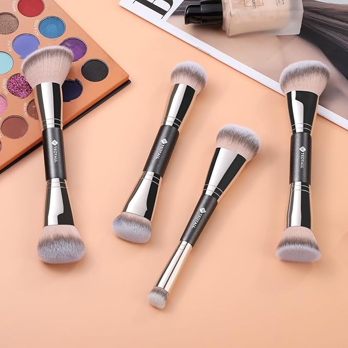 TEOYALL Dual-Ended Contour Concealer Brush, Sculpting Defining and Angled Under Eye Synthetic Bristles for Liquid Cream Powder