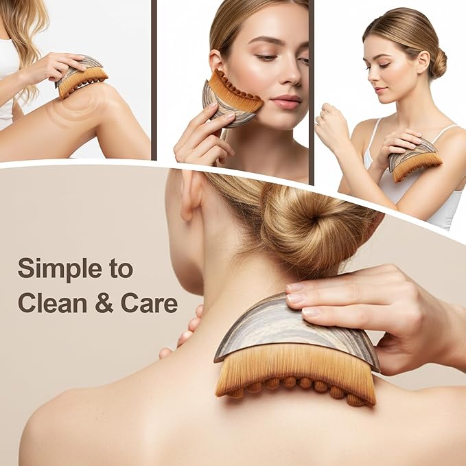Lymphatic Contour Face Brush, Ergonomic Lymphatic Drainage Massager, Natural Makeup Brushes with Gentle Bristles, Hypoallergenic Manual Facial/Body Brush for Sculpting