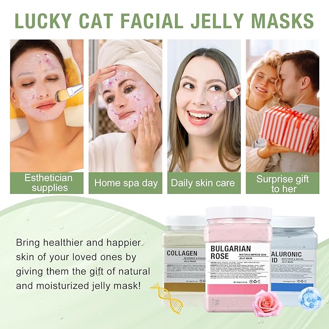 LUCKY CAT Jelly Mask for Facials Professional, Hydrating & Moisturizing Peel-Off Gel Jelly Face Mask Skin Care for Deep Hydration & Glow, Professional Spa Use for All Skin Types 23 Fl Oz (Tea Tree)