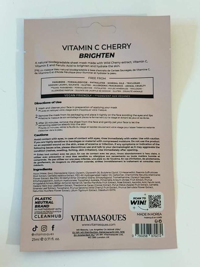 Vitamasques Korean Collagen Face Mask - Hydrating & Moisturizing Korean Sheet Mask with Lychee & Hyaluronic Acid – Vegan Facial Skincare for Firming, Plumping & Skin Care - 7 Pack