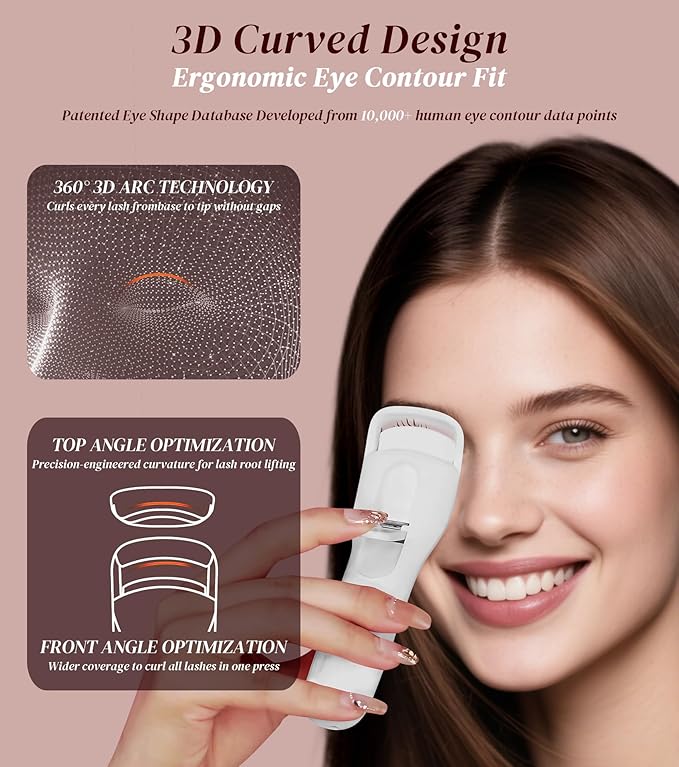 MZYMZYD Heated Eyelash Curler, Eyelash Curlers with 3 Temp Settings, 10S Quick Heat-Up, 24H Long-Lasting Natural Curl, Type-C Recharge, Mini Electric Eyelash Curler for Women - White