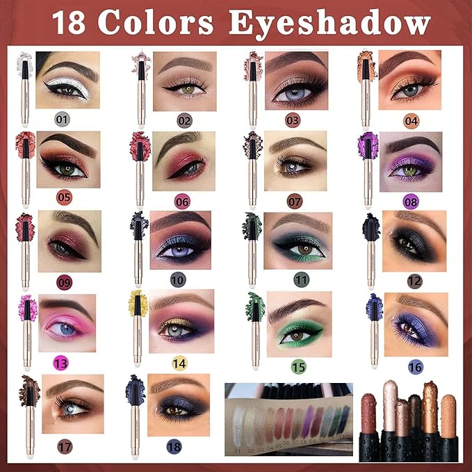 Dark Brown Eyeshadow Stick Makeup, Highlighter Matte Cream Eye Shadow Pencil, Waterproof Hypoallergenic Long Lasting Crayon, Glitter Primer Palette Shimmer Eyeliner Pen