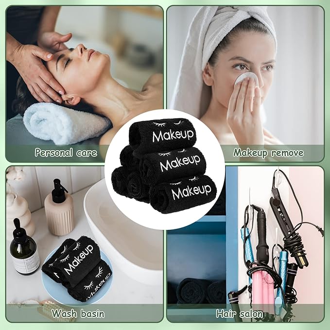 Shimeyao 13x13 Inch Makeup Washcloths Reusable Makeup Remover Cloths Facial Cleansing Towels Cotton Cosmetic Towel Water Absorbent Cloth Face Towels for Women Skin Care, Black (6 Pcs,Classic Style)