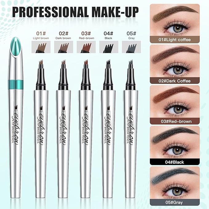 Microblading Eyebrow Pencil, Eyebrow Pen with an Upgrade Micro-Fork Tip Applicator, Waterproof Microblading Brow Pen,Last All Day, Brow Pencil for Natural Looking Brows Makeup (Black)