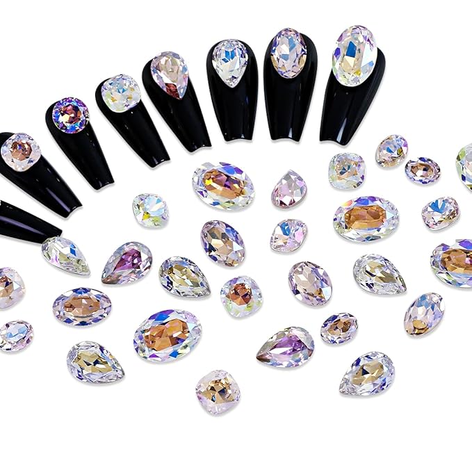 DONGZHOU Big Nail Art Rhinestone,48Pcs Mixed Color Rhinestones Nail Gems Shiny Multi Shape 3D Glass Crystals Nail Charms for Nail DIY Decorations Crafts