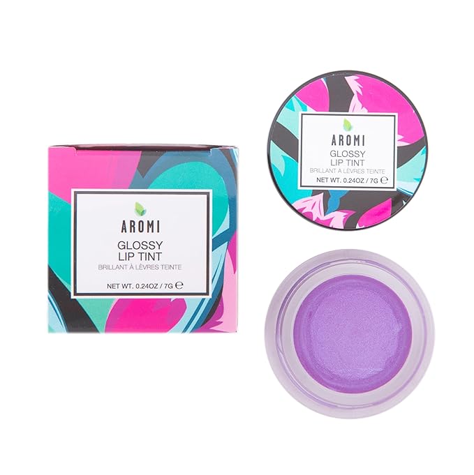 Aromi Glossy Lip Tint in Pot – Shimmery, Hydrating Lip Gloss Color, Metallic, Light Purple Shade, Vegan & Cruelty-free, Moisturizing, Non-Sticky Formula (Lilac Bloom)