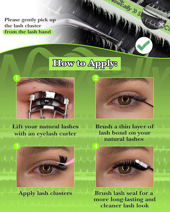 Volume Lash Clusters Kit 8-10-12MM Fluffy Eyelash Clusters Short Lash Extension Kit 243 Pcs Thick Clusters Eyelash Extensions D-Curly 3D Look Individual Lashes Kit by Newcally