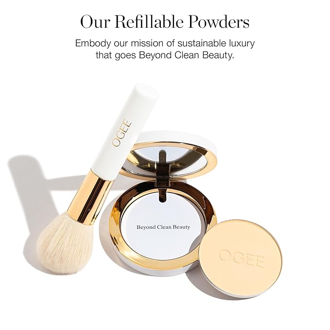 Ogee Sculpted Skin-Perfecting Makeup Setting Powder - Sand - FULL SET (Case & Refill) - Lightweight Powder Foundation Made with 70% Organic Ingredients