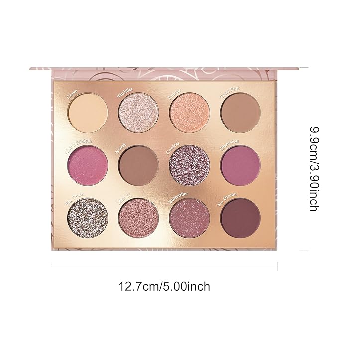 KYDA 12 Colors Dusty Rose Eyeshadow Palette, Sparkling Champagne Rose Gold Eyeshadow, Matte Pastel Violet Soft Pink Eye Shadow, Ultra-fine Smooth Blendable Powder, Pink Purple Eyes Glow Makeup