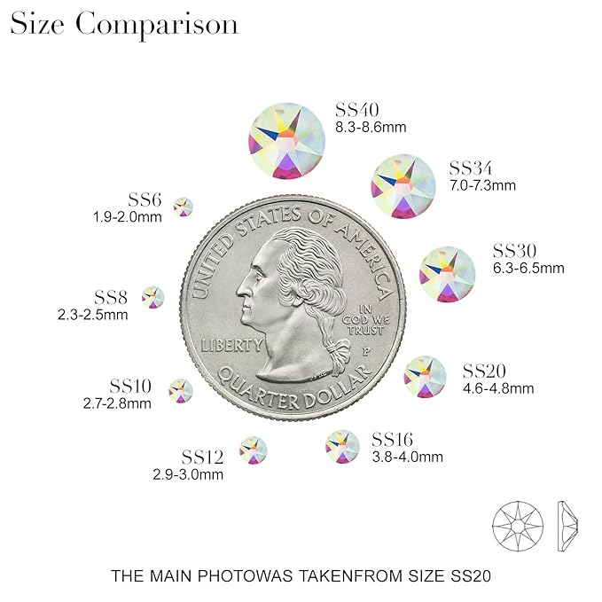 Novani 72pcs Crystal AB Rhinestones Flat Back Round Rhinestone Style 2088 Sparkly Crystal Gemstones for Nail Art and Crafting,SS40(8.3-8.6mm