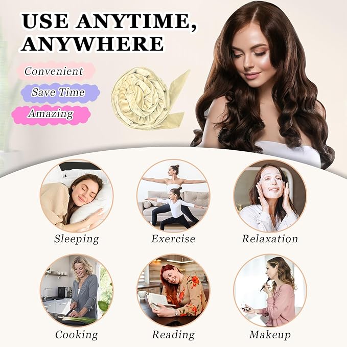 Gwabee Heatless Curls Overnight Hair Curler, 70" Soft Hair Curlers to Sleep In No Heat Curls Overnight, 9 PCS No Heat Curlers Set for Women - Champagne