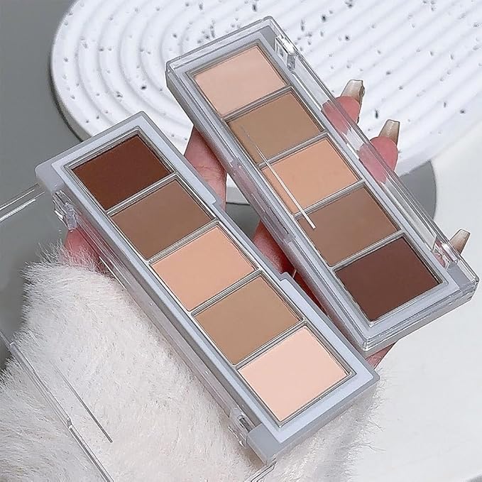 5-Color Mini Matte Neutral Nude Brown Eyeshadow Palette – Soft Ivory, Mocha Browns & Peach Nude, High Pigment Contour Eyeshadow Palette for Daily Natural Makeup, Perfect for Blue & Green Eyes