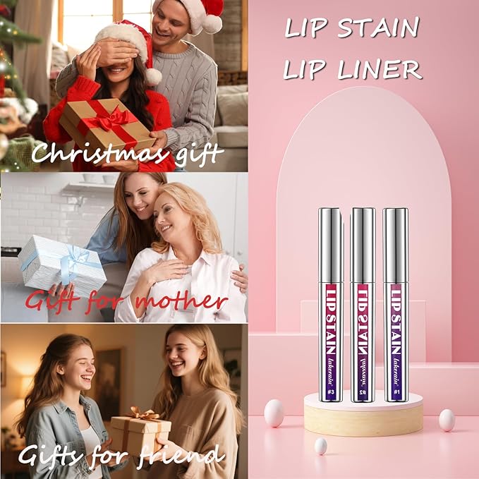 3 PCS Peel Off Lip Liner Set, Matte Pink Lip gloss Stain, Lip Liner Stay, Long Lasting Peel Off Lip Stain Tattoo