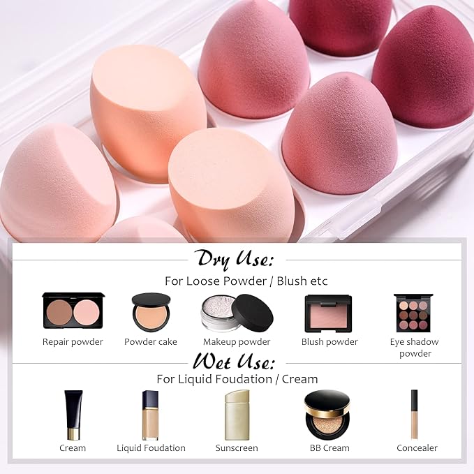 ABC Glow Beauty Blender Sponge Set β 8-Pack | Flawless Makeup Application | Latex-Free, Ultra-Soft, Reusable Makeup Sponges with Travel Case | For Liquid, Cream & Powder (Pink)