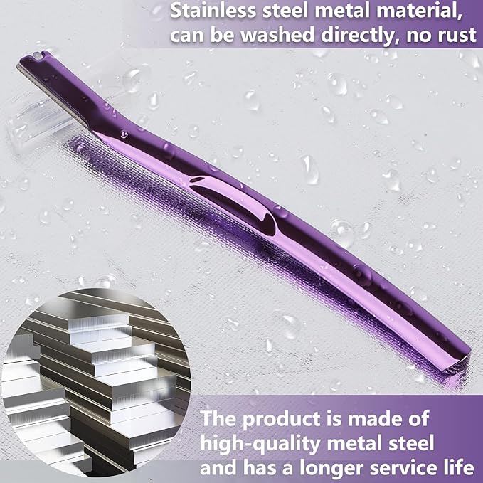 ANDIMEI Professional Dermaplaning Tool Set with 20 Replaceable Stainless Steel Blades, Face Exfoliation Razor for Peach Fuzz Removal, Eyebrow Shaping, All Skin Types (Purple)