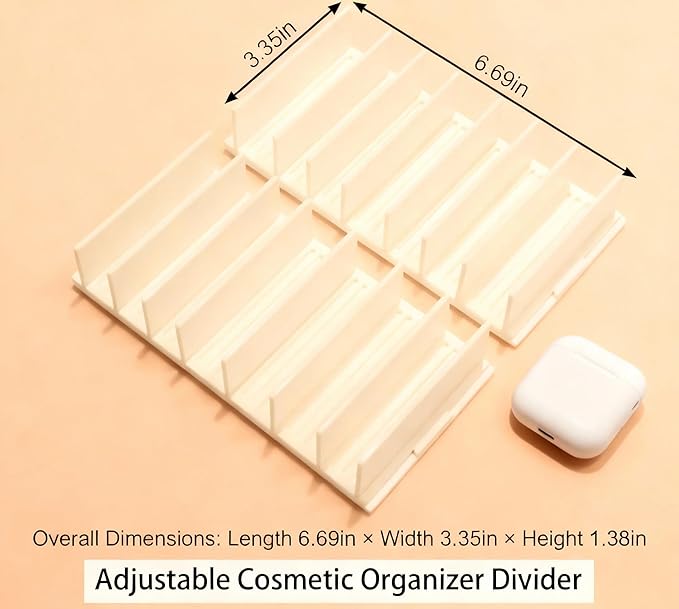 Oufiin Adjustable Makeup Organizer with Movable Dividers, Acrylic Cosmetic Storage Display Case for Eyeshadow Palettes, Lipsticks, Desktop or Drawer Organization (Pink)