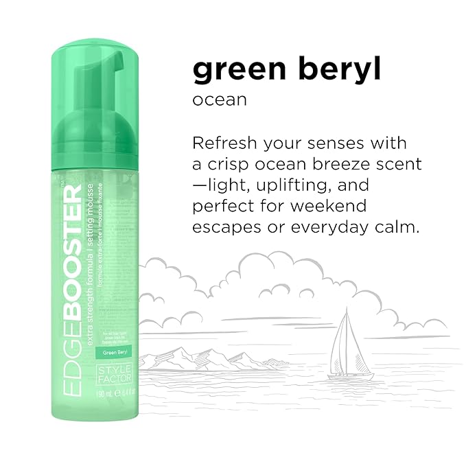 Style Factor EDGE BOOSTER Extra Strength Setting Mousse ā Frizz Control, Extra Volume, and Conditioning ā 6.4oz Green Beryl Mousse for Curly Hair