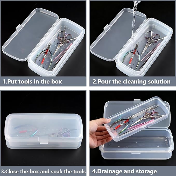 FSpronail Nail Tool Sterilizer Box, Fully Transparent Disinfection Container Tray for Nail Tools Organizer with Strainer for Tweezers Manicure Equipment Nails Salon Supplies Art Accessories - White