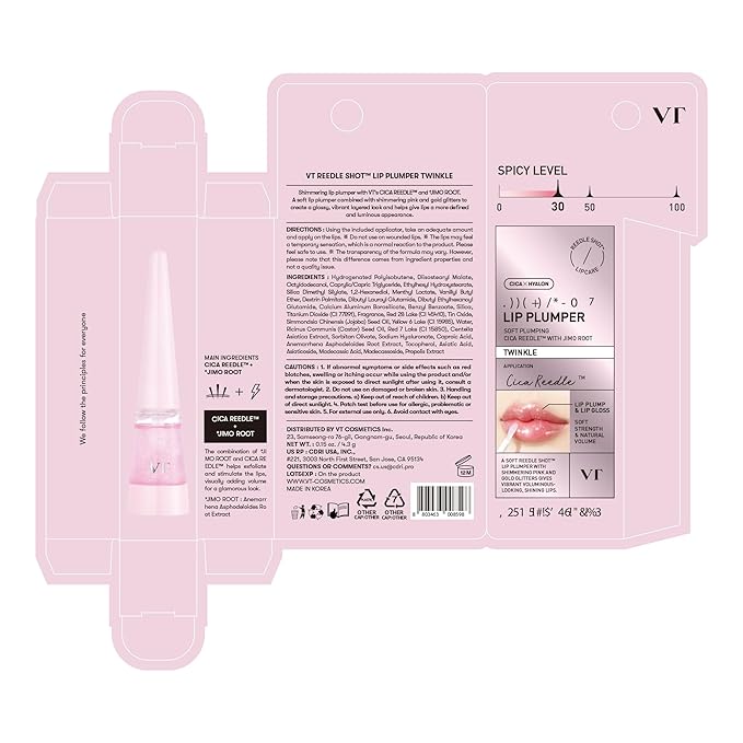 VT COSMETICS Reedle Shot Lip Plumper, Hydrate & Volumize Lip Gloss, Smooth Lip Wrinkles, Korean Lip Plumper, High Shine, Lip Enhancer, Hyaluronic Acid, Stocking Stuffers, 0.15 oz. (Twinkle (Glitter))