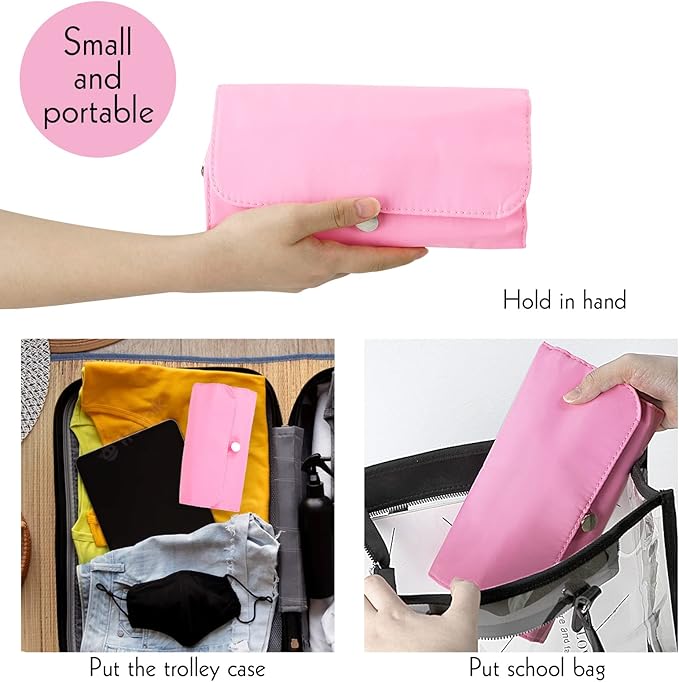 LUEXBOX Portable Folding Makeup Brush Bag, Multifunctional Cosmetics Rolling Storage Case Makeup Brush Holder for Travel, Makeup Brush Organizer Bag (Pink)