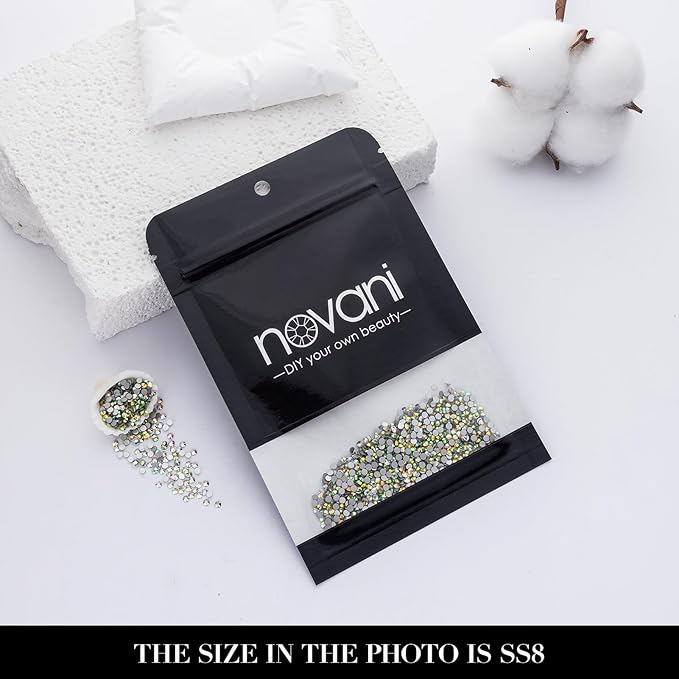 Novani 3000 Pieces Flatback Rhinestones Glass Round Gems AB Crystals for Nail Art DIY Crafts Clothes Shoes,SS8,2.3-2.5mm