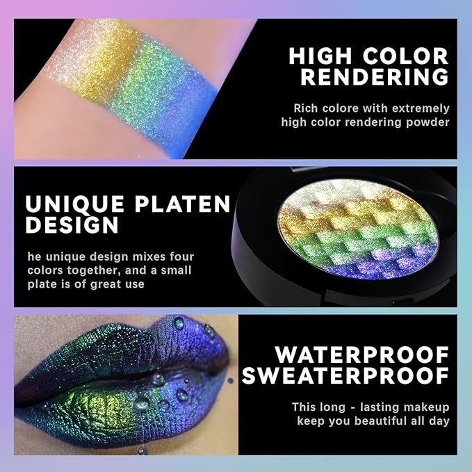 Noerrors Chameleon Eyeshadow,Multichrome Face Highlighter Palette,Holographic Eyeshadow Palette,High Pigment,Rainbow Color Shift Metallic Shimmer,Long Lasting,Duochrome Face Makeup Highlighter