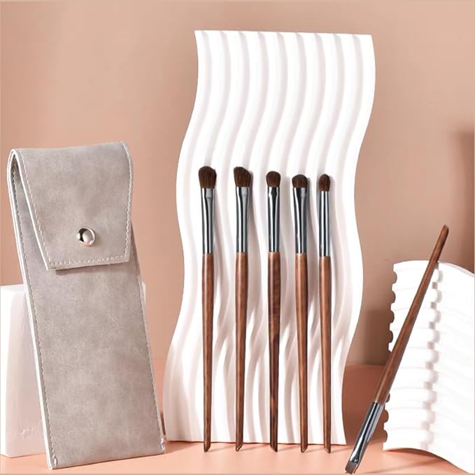 Eyeshadow Makeup Brushes Set with Case 6 PCS Soft Synthetic Hairs Eye Makeup Brushes for Blending Eyebrow Eyeliner Eyeshadow (Wood)