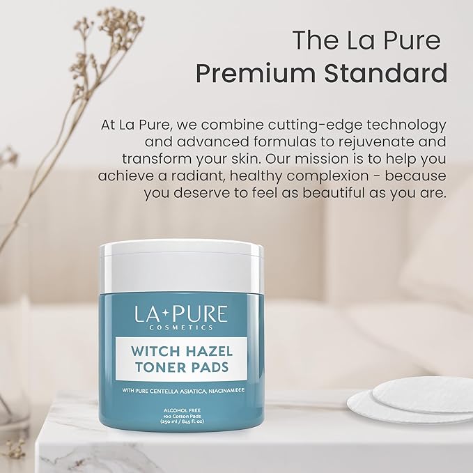 La Pure Korean Toner Pads With Witch Hazel - 100 Ct | Hydrating, Exfoliating Pads & Pore Care Korean Skincare - Gentle, Alcohol-Free, with Glycerin and Centella for Sensitive Skin by La Pure Cosmetics