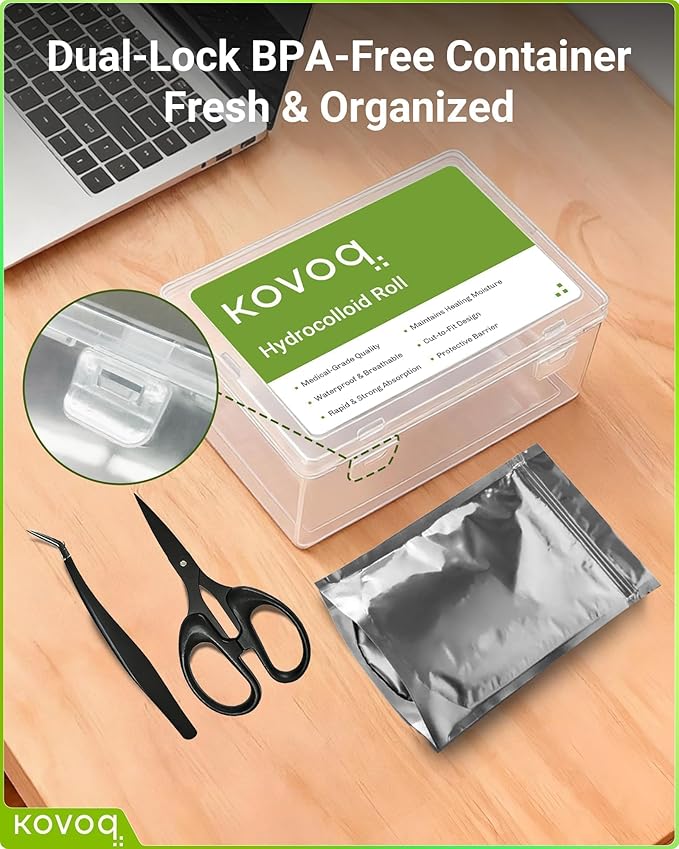 Large Hydrocolloid Roll Bandages 4IN * 16FT, Kovoq Large Hydrocolloid Patches for Wound Care, Acne, Pimple, Nose, Face, Ultra Absorbent with DIY Size Shape Tools Scissor and Tweezer (4in * 16ft)