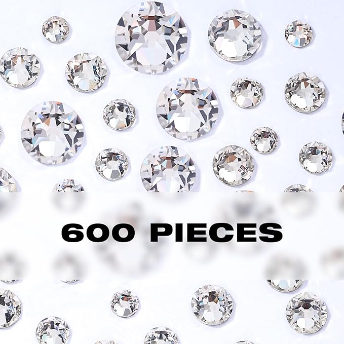 Novani Clear Rhinestones Flat Back Round Rhinestone Style 2088 Sparkly Crystal Gemstones for Crafting,Mixed Large Size(SS12-SS40,600PCS)
