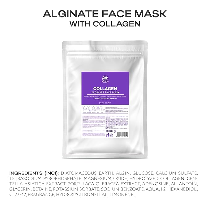 Name Skin Care Alginate Powder Face Mask with Collagen - 2.2lb, 40 Applications - Peel Off Korean Beauty Natural Fascial Skincare - Hydrating Moisturizing Exfoliating Refreshing Peeling Spa Kit