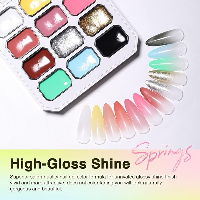 GELLAKTIK 12 Color Patting Nail Gel Polish, Ombre Painting Gel Palette French Gradient Gel Nail Blush Blooming UV/LED Curing for Gradient Nails, Beginner Friendly DIY Manicure Set