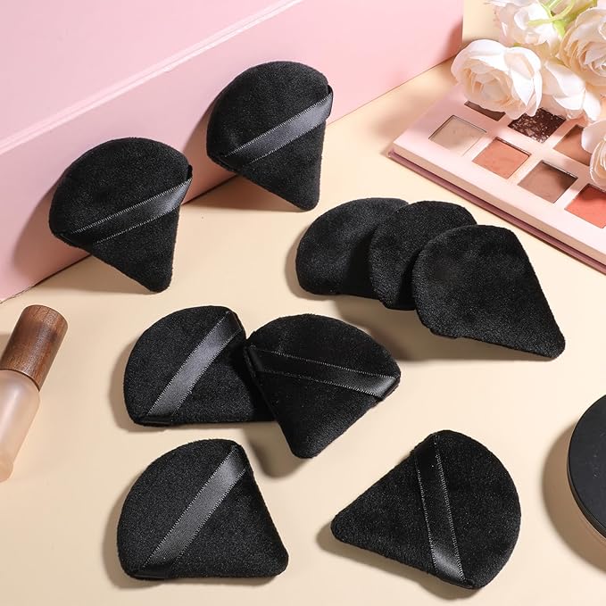 LIQWEI 150Pcs Powder Puff Face Soft Makeup Sponge, Triangle Makeup Puff Velour Puffs for Loose Powder Mineral Body Powder-Cosmetic Foundation Wet Dry Sponge Makeup-Tools (Black)