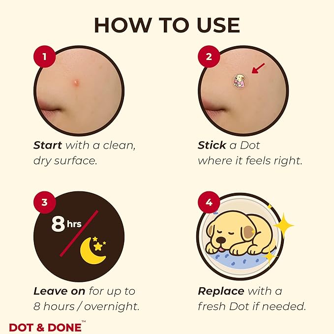 DOT & DONE Hydrocolloid Pimple Patches for Face, 48 Count 12 mm Round Acne Spot Dots with 6 Cute Dog Designs, Cute Pimple Patches for Teens & Adults, Day & Night Use, Buddy Dot Series