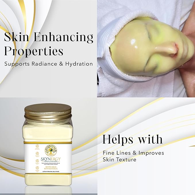 White Gold with Glycolic Jelly Mask - Hydro Glo Mask for Hydration & Glow - Professional Peel Off Face Mask - Suitable for All Skin Types, Vajafacial Jelly Mask | 12 Applications (30 Fl Oz)
