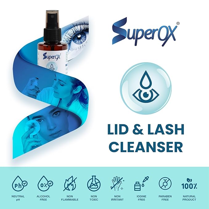 Superox Hypochlorous Acid Spray For Face - Natural Eyelid Cleanser - Safe for All Skin Types - Pure & Gentle Hypochlorous Acid Spray, 100 ml (3.38 oz)