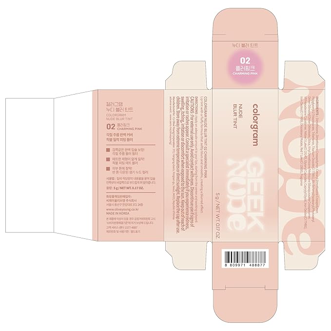 COLORGRAM NUDE BLUR TINT 02 CHARMING PINK | Soft Velvet Matte Lip Stain & Cheek Tint | Lightweight Blurring Tint for a Smooth & Airbrushed Finish | 24H Long-Lasting & Non-Sticky Formula