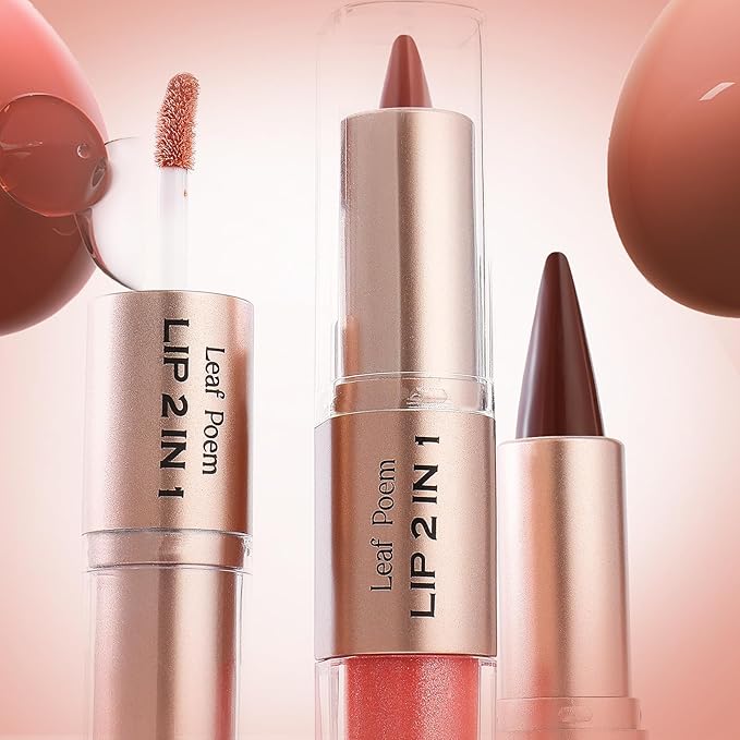 BAISEN DIARY 2-in-1 Double-Ended Matte Lip Liner & Lip Gloss Duo, Peach Nude Ombre Lip Combo Pencil, Lip Liner and Lipstick Gloss Set for Defined & Fuller Looking Lips, #04 Peach Nude