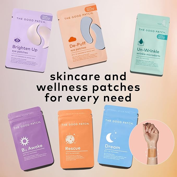 The Good Patch De-Puff Cooling Hydrogel Under Eye Patches for Puffy Eyes and Under Eye Bags, Made with Caffeine, Aloe Vera, Gotu Kola, Clinically Proven (12 Total Patch Sets)