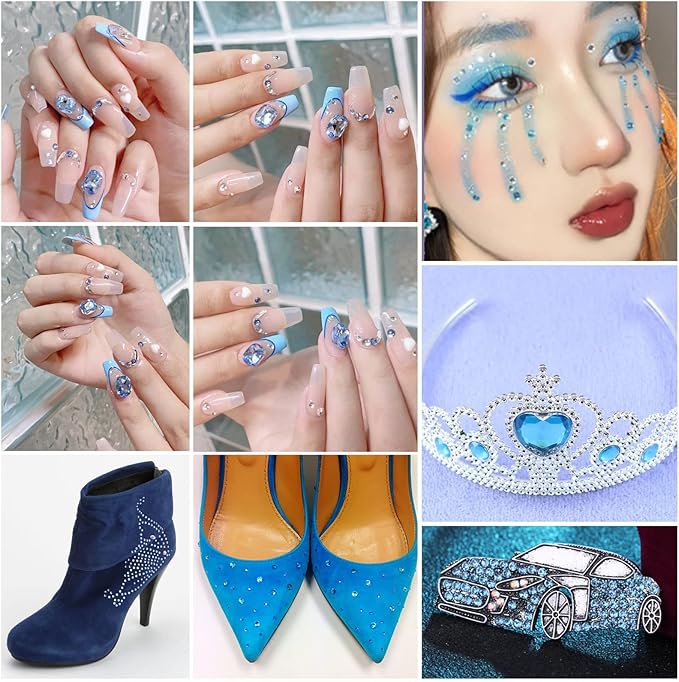 Beadsland Flatback Rhinestones Bulk,14400pcs Light Blue Rhinestones for Nails Crafts Clothes DIY Decoration, Light Sapphire, SS16, 3.8-4.0mm