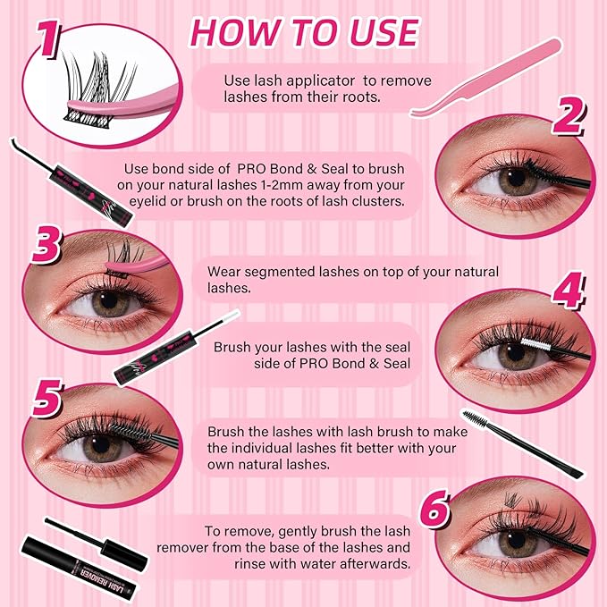 PRO LASHBEAUTY Manga Lash Clusters, Eyelash Clusters 10-18 Mixed Cluster Eyelash Extensions Mixed Lash Extension Reusable Soft & Comfortable (Cherry,10-18mix)