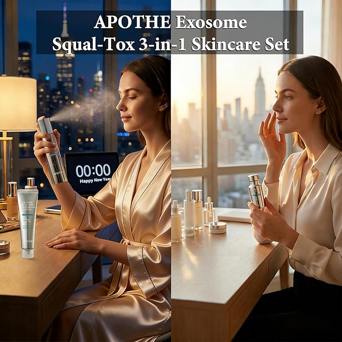 APOTHE Exosome Squal-Tox 3-in-1 Skincare Set – Ampoule, Cream & Booster Mist for Hydration, Firming & Skin Renewal, Winter Gifting Bundle
