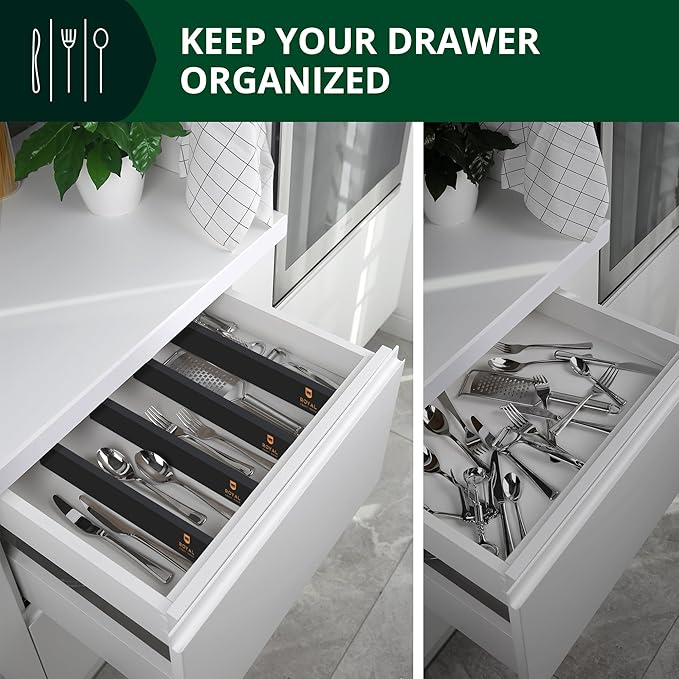 ROYAL CRAFT WOOD Adjustable Bamboo Drawer Dividers โ Expandable Organizer for Kitchen, Bedroom, Bathroom, Dresser & Office โ 4-Pack 17-22", Black
