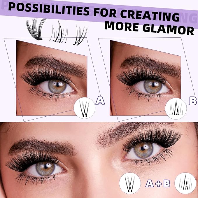 B&Qaugen Lash Clusters with Bottom Lashes 10-18mm 50D D Curl Individual Lashes Cluster Eyelash Clusters Wispy with 2 Styles Bottom Lash Extension DIY Lash Extensions at Home (50D-D-MIX10-18)